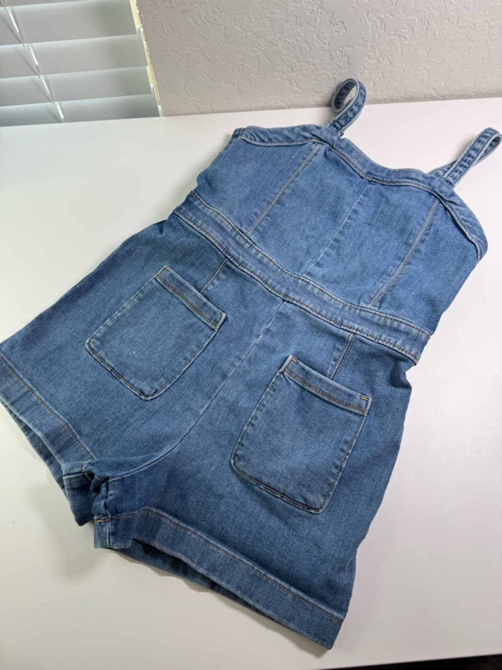 Abercrombie Kids Girls Denim Romper Size 11/12 Blue Jean Overall Shorts